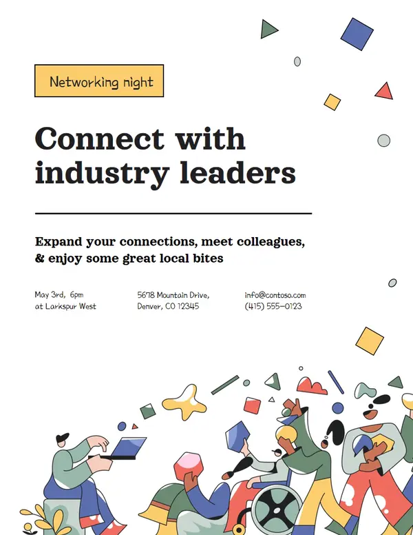 Bold modern networking flyer White simple, playful, illustrative, confetti, shapes, flat graphic
