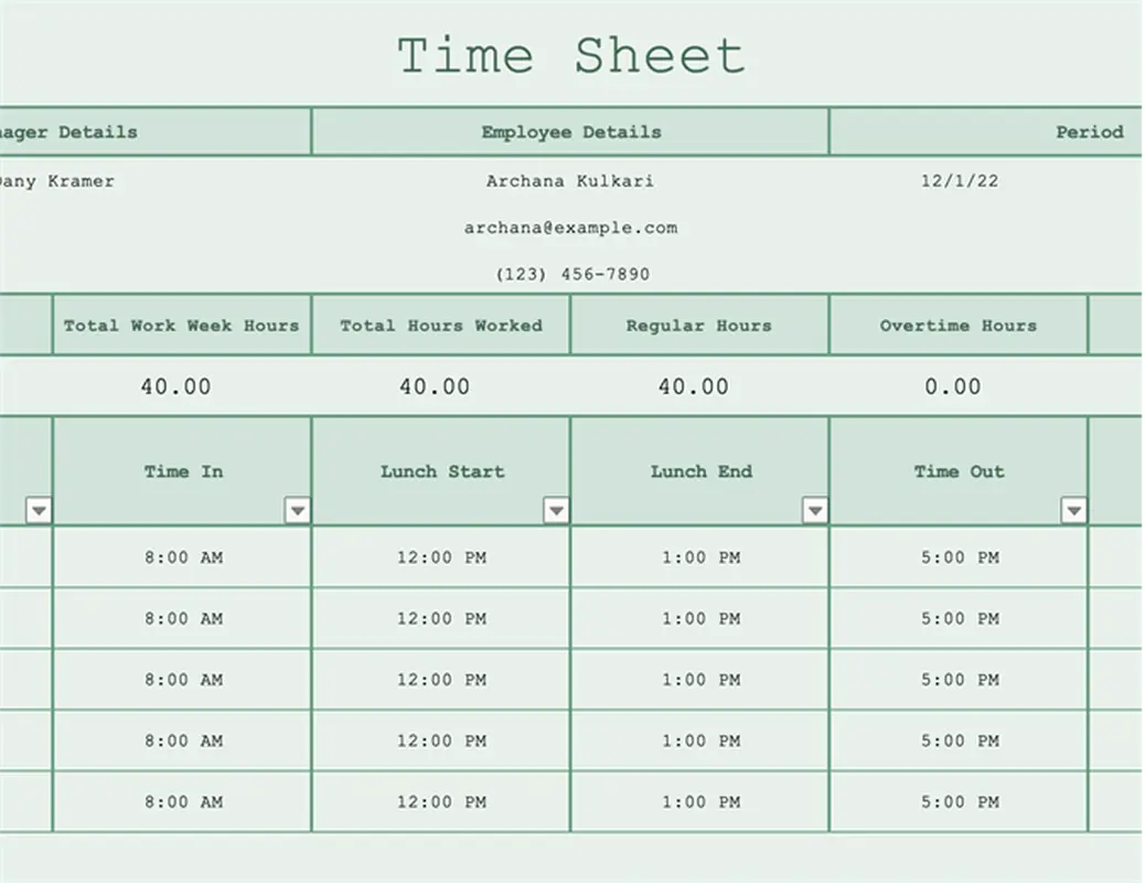 Timesheet (worksheet) modern simple