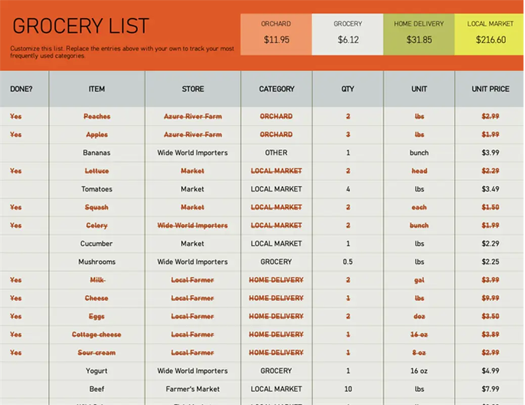 Grocery list modern-simple