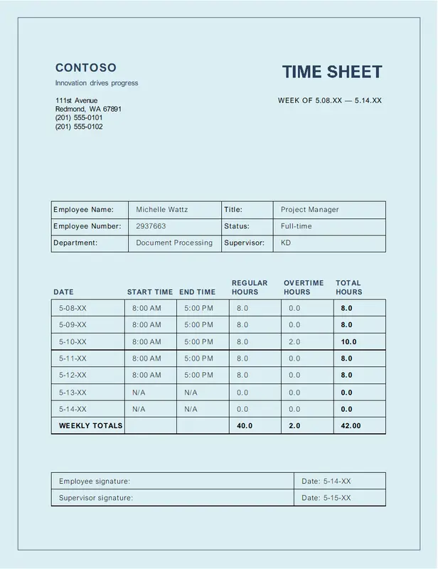 Time sheet modern simple