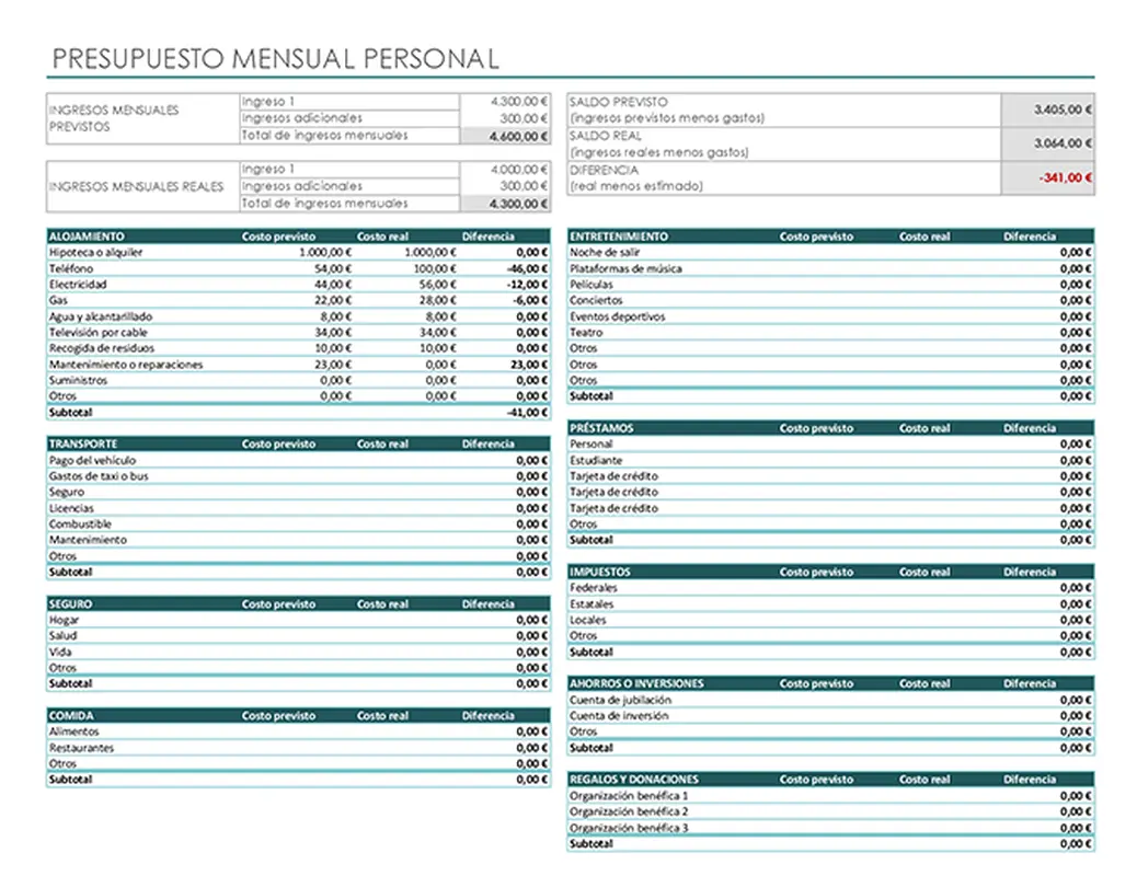 Presupuesto personal mensual modern simple