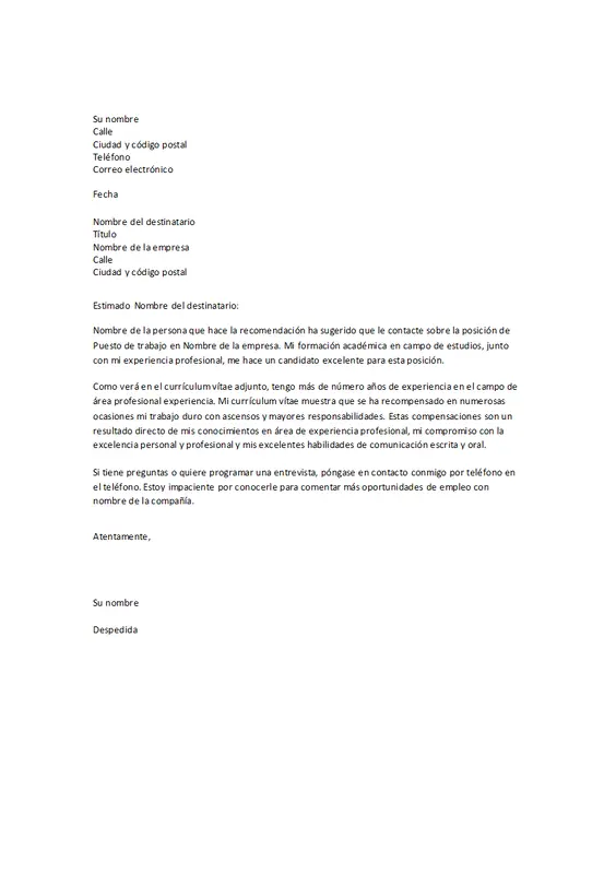 Reanudar carta de presentación cuando se le haga referencia